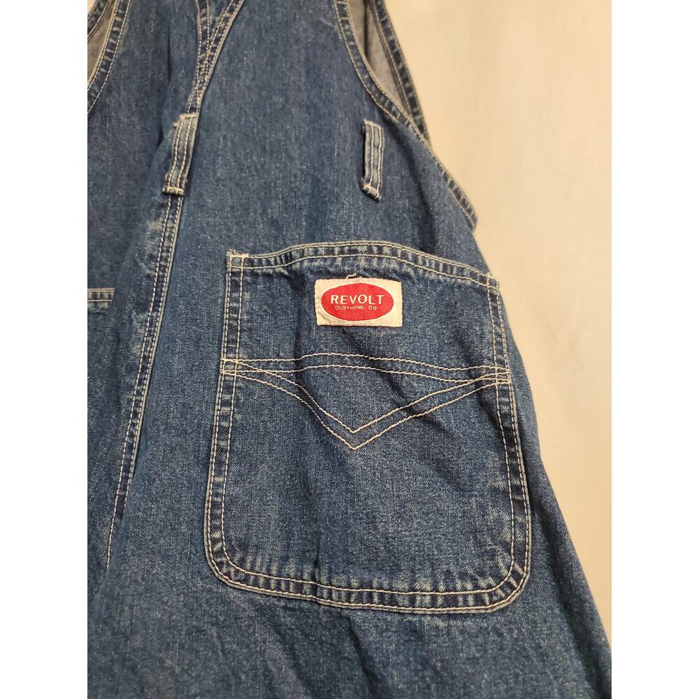 Vtg Revolt 90s Y2K Embroidered Daisy Denim Bib Shortalls Size L Hippie Overalls - Picture 5 of 9